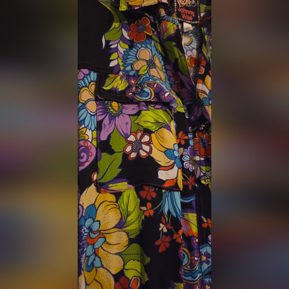 NWT Johnny Was Catriona Black Midi Dress with Colorful Floral Patterns Size L - Picture 3 of 13